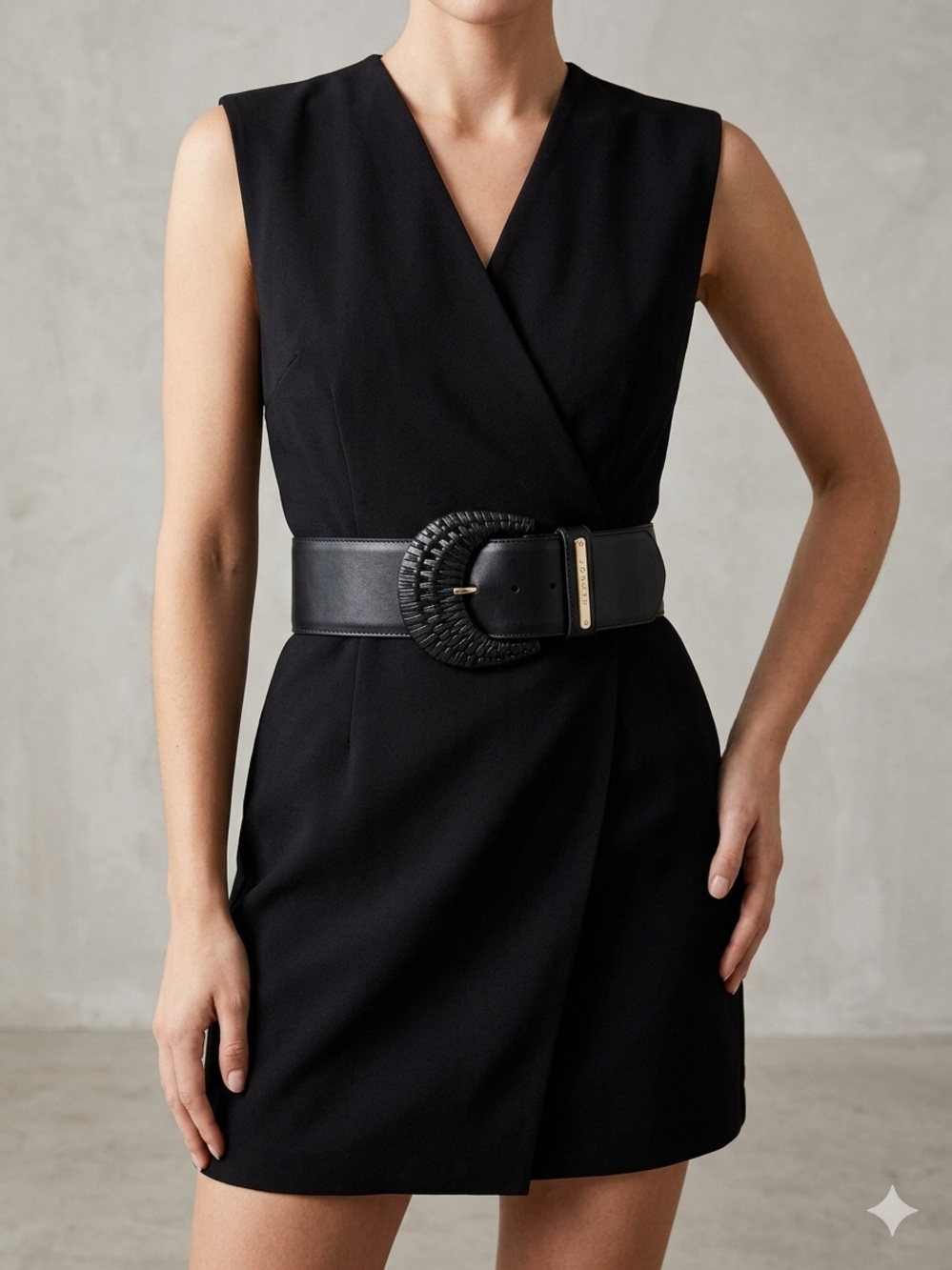 Versace Black Leather Wide Waist Belt with Braided Round Buckle